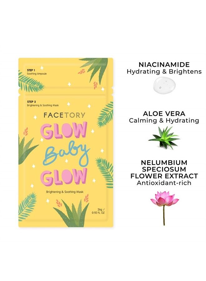 Glow Baby Glow 2-Step Radiance Boosting Sheet Mask with Niacinamide and Cica - For Dull, Dehydrated Skin - Illuminating, Calming, Soothing, and Moisturizing (Pack of 10)