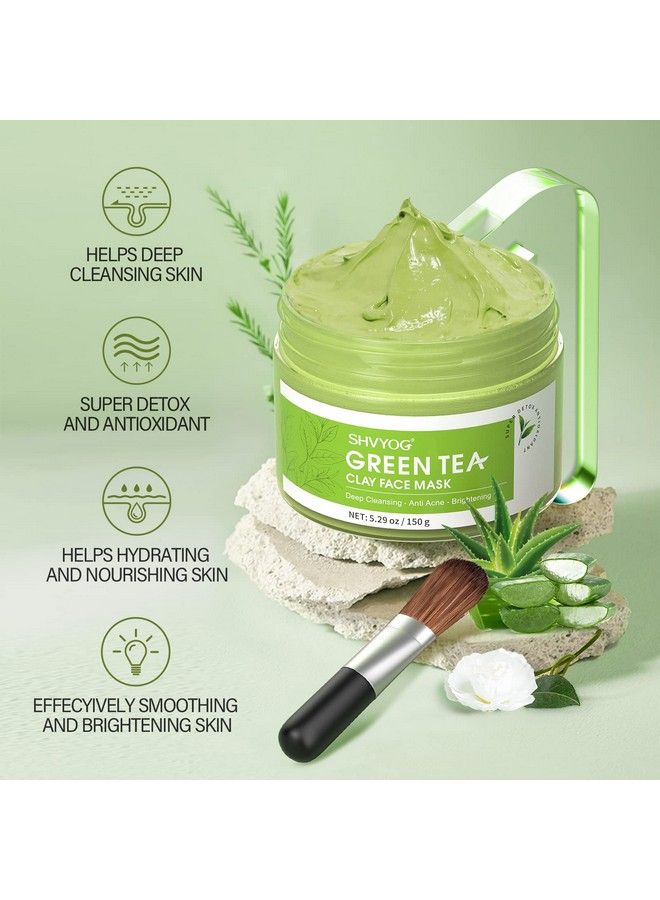 Green Tea Face Mask Antioxidant Green Tea Clay Mask With Volcanic Mud Deep Cleansing & Moisturizing & Hydrating Clay Facial Mask For Pores Blackheads Wrinkles Dirts