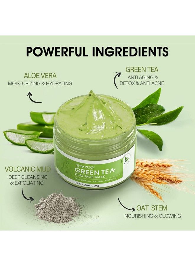 Green Tea Face Mask Antioxidant Green Tea Clay Mask With Volcanic Mud Deep Cleansing & Moisturizing & Hydrating Clay Facial Mask For Pores Blackheads Wrinkles Dirts