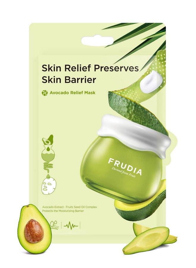 Avocado Relief Cream Mask | Korean Skin Care Moisturizing Face Mask Sheet | Korean Sheet Mask Pack Face Moisturizer Hydrating Face Masks W/Avocado Extracts & Madecassoside (Pack Of 10)