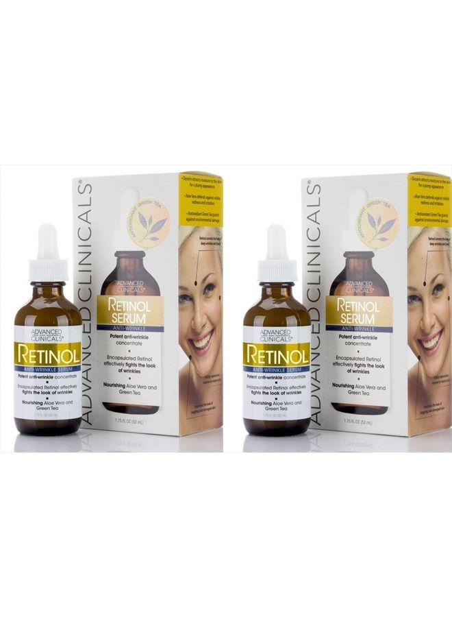 Retinol Facial Serum Moisturizer Skin Care For Face, Anti Aging Retinol Concentrate Reduces Appearance Of Wrinkles & Fine Lines W/Aloe Vera & Green Tea, 1.75 Fl Oz (Pack of 2)