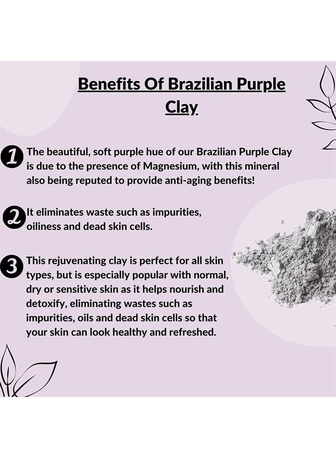 Brazilian Purple Clay by mi nature | For Younger looking skin, Detoxifying Skin | 227g(8 oz) (0.5 lb) | Facial Cleansing mask | Use to make Masks, Creams, Scrubs, Bath Bombs, Body Wash and Soaps