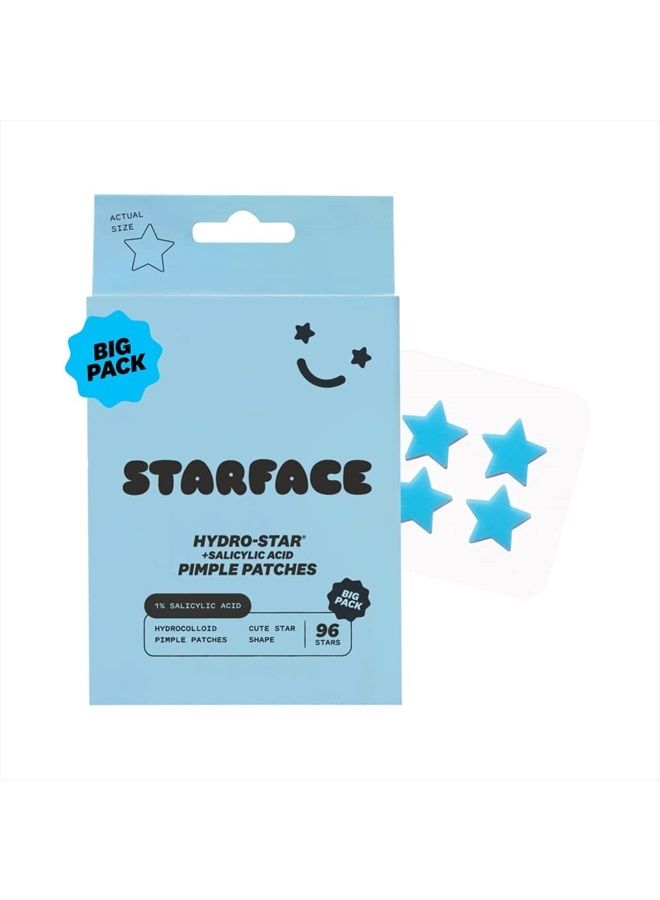 Starface Hydro-Star + Salicylic Acid BIG PACK, Hydrocolloid Pimple Patches With 1% Salicylic Acid, Helps Soothe Deep Spots, Cute Star Shape (96 Count)