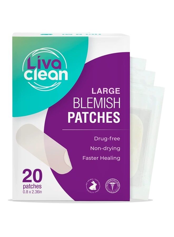 20 CT LivaClean Large Hydrocolloid Acne Patches - For Pore Spots Nose Face Cystic Pimple Zit Patch - Big Pimple Patches Hydrocolloid Bandages Strips Stickers Pimple Patch XL Large Acne Patch Large Her