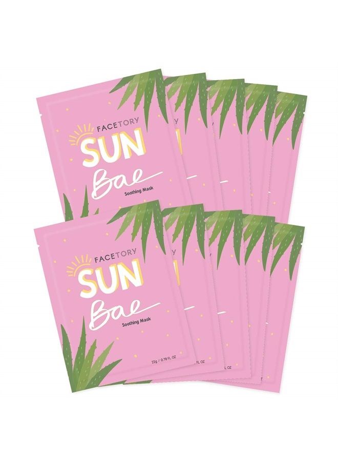 Sun Bae Soothing Sheet Mask with Aloe Vera - Soft Sheet Mask, For All Skin Types - Soothing, Sun Care, Calming, and Hydrating Face Mask (Pack of 10)