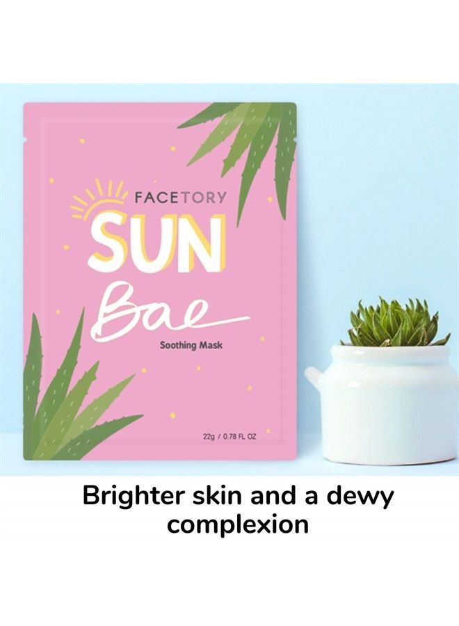 Sun Bae Soothing Sheet Mask with Aloe Vera - Soft Sheet Mask, For All Skin Types - Soothing, Sun Care, Calming, and Hydrating Face Mask (Pack of 10)