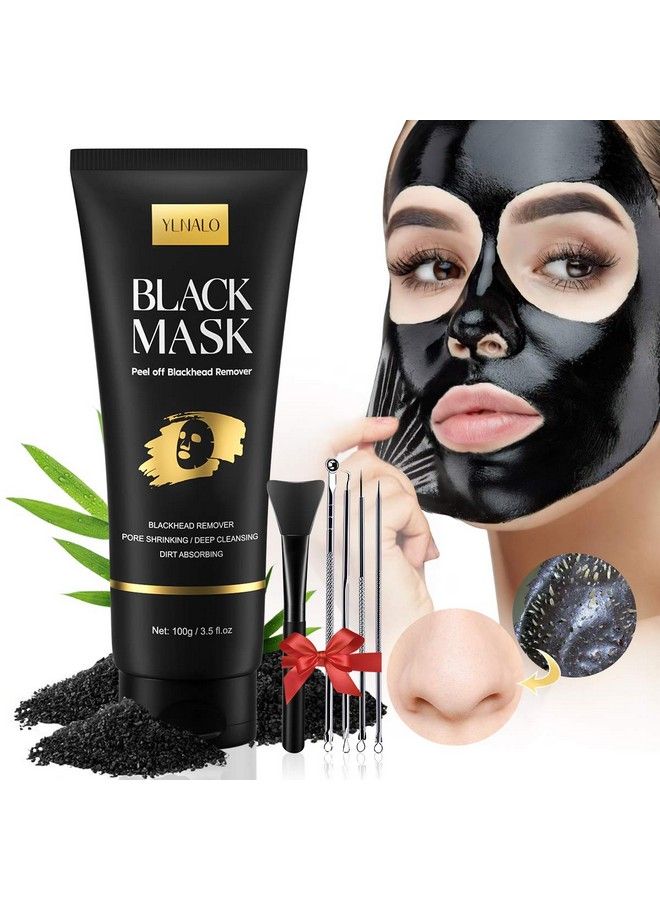 Blackhead Remover Mask Kit Peel Off Black Mask Purifying Charcoal Face Mask For Face Nose Blackheads Pores Acne Blackhead Facial Mask With Facial Mask Brush And Pimple Extractor Tools (3.5 Fl.Oz）