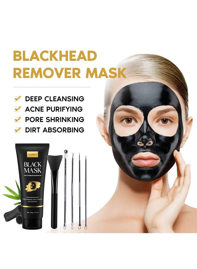 Blackhead Remover Mask Kit Peel Off Black Mask Purifying Charcoal Face Mask For Face Nose Blackheads Pores Acne Blackhead Facial Mask With Facial Mask Brush And Pimple Extractor Tools (3.5 Fl.Oz）