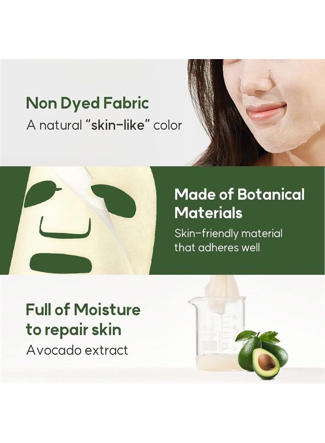 WELCOS Avocado Relief Cream Mask | Korean Skin Care Moisturizing Face Mask Sheet | Korean Sheet Mask Pack Face Moisturizer Hydrating Face Masks w/Avocado Extracts & Madecassoside (Pack of 10)