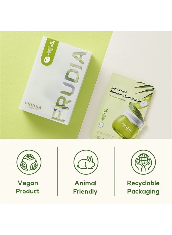 WELCOS Avocado Relief Cream Mask | Korean Skin Care Moisturizing Face Mask Sheet | Korean Sheet Mask Pack Face Moisturizer Hydrating Face Masks w/Avocado Extracts & Madecassoside (Pack of 10)