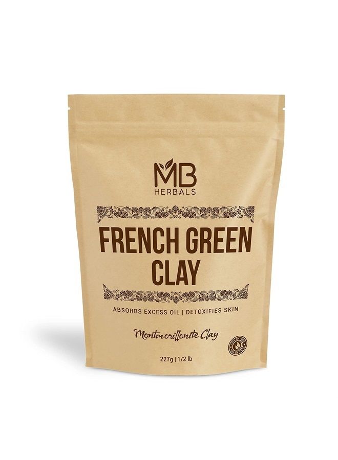 French Green Clay 8 oz | 0.5 lb / 227 Gram | 100% Pure Montmorillonite Clay | Absorbs Excess Oil | Detoxifies Skin | Recommended For Oily Skin | No Chemical Preservatives