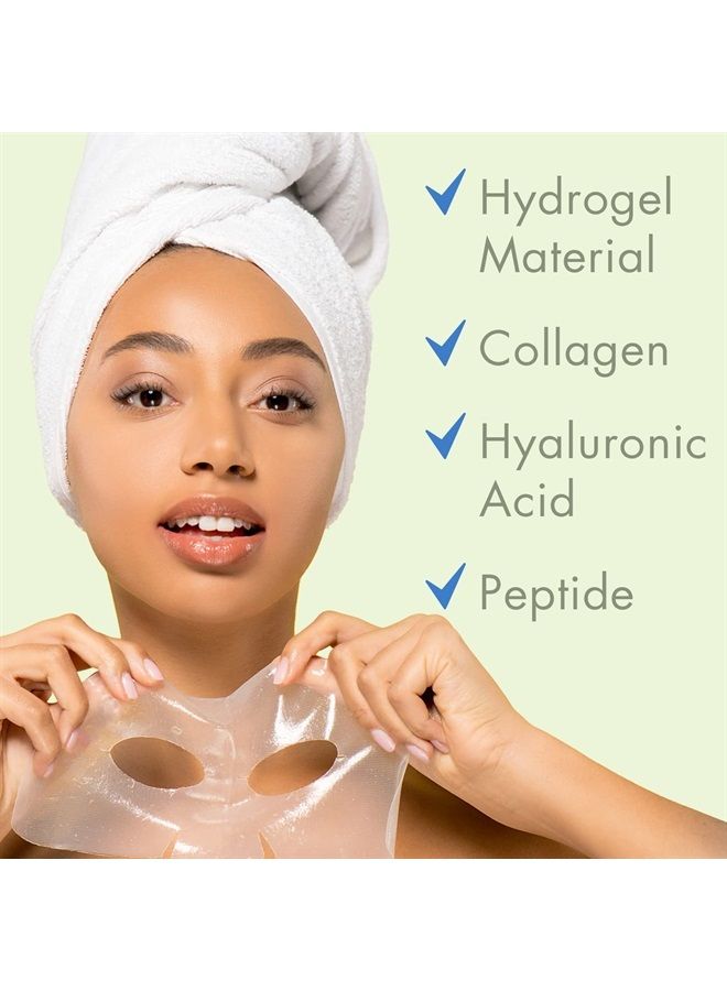 10-Pack Hydrogel Collagen Mask for Face, Instant Brightening Hydrating Face Mask Sheet Mask for Firming, Lifting Anti Aging Anti Wrinkle with Hyaluronic Acid, Peptide, Aloe Vera, Vitamin C & E