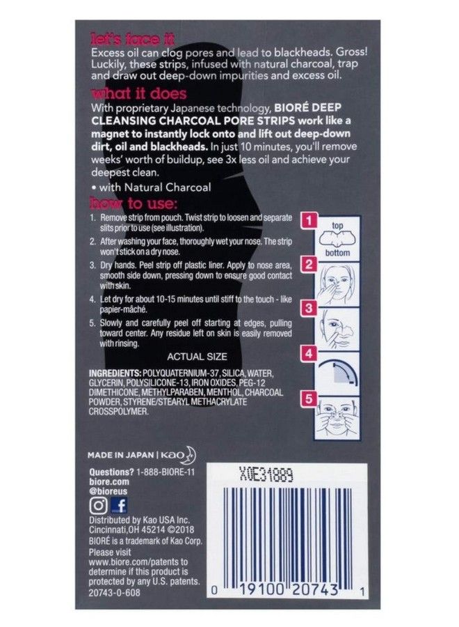 Biore Charcoal Deep Cleansing Pore Strips 6 Count (3 Pack)