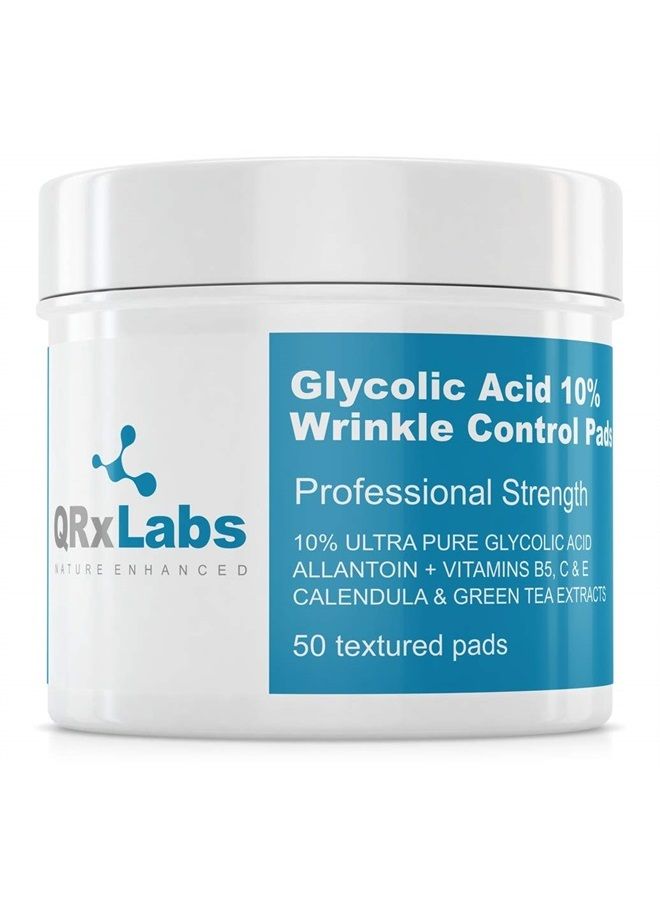 Glycolic Acid 10% Wrinkle Control Pads for Face & Body - 10% Ultra Pure Glycolic Acid, Allantoin, Vitamins B5, C & E, Calendula & Green Tea Extracts - Keeps skin smooth and prevents wrinkles and lines