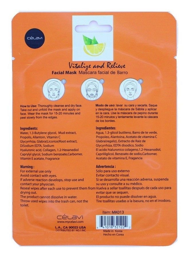 Celavi Essence Facial Mask Paper Sheet Korea Skin Care Moisturizing 12 Pack (Vitamin C)