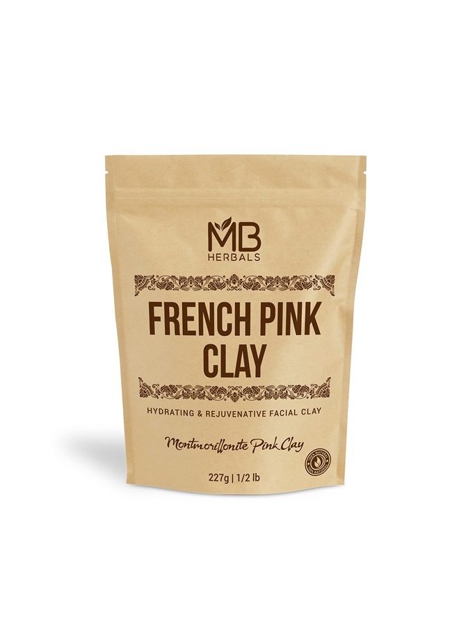 French Pink Clay 8 oz / 0.5 LB | Montmorrillonite Pink Clay (French Rose Clay) | Mild, Hydrating Clay for Sensitive, Matured & Acne-Prone Skin - Packing May Vary