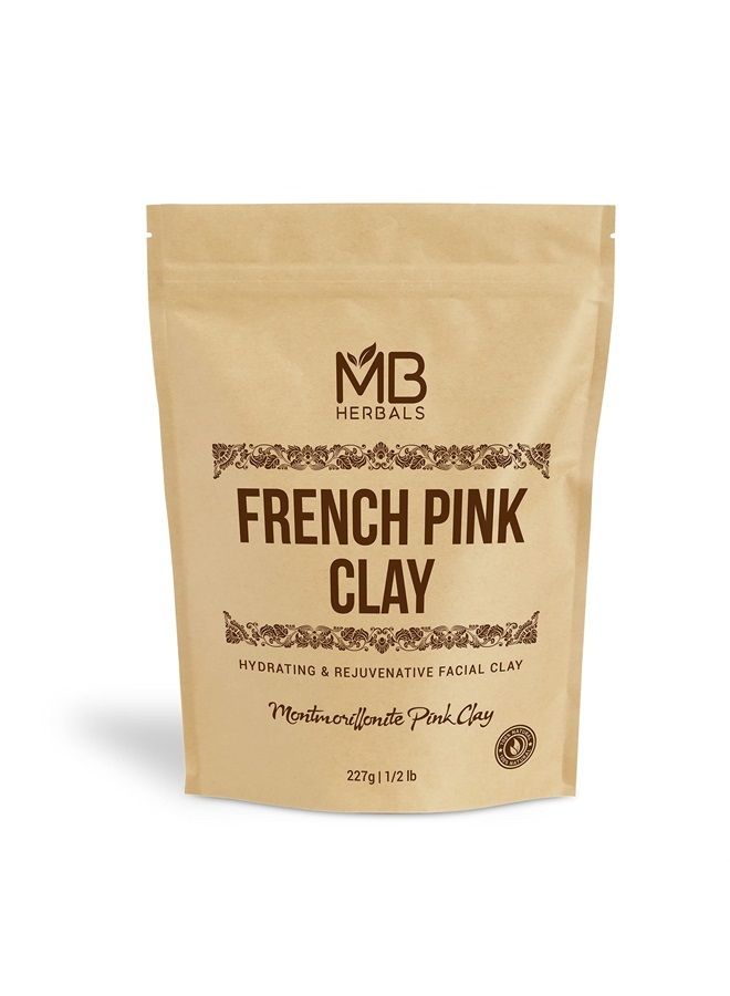 French Pink Clay 8 oz / 0.5 LB | Montmorrillonite Pink Clay (French Rose Clay) | Mild, Hydrating Clay for Sensitive, Matured & Acne-Prone Skin - Packing May Vary