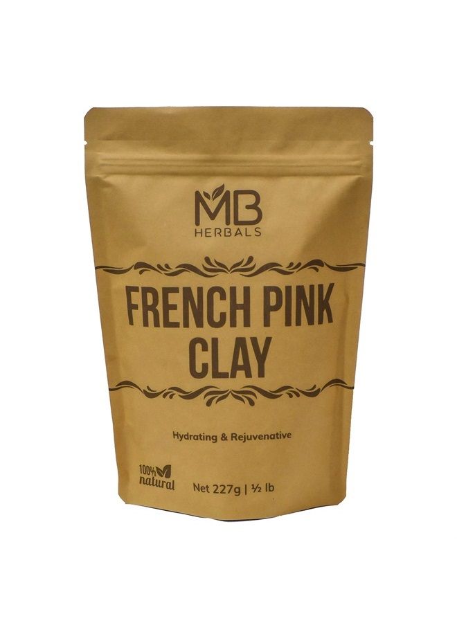 French Pink Clay 8 oz / 0.5 LB | Montmorrillonite Pink Clay (French Rose Clay) | Mild, Hydrating Clay for Sensitive, Matured & Acne-Prone Skin - Packing May Vary