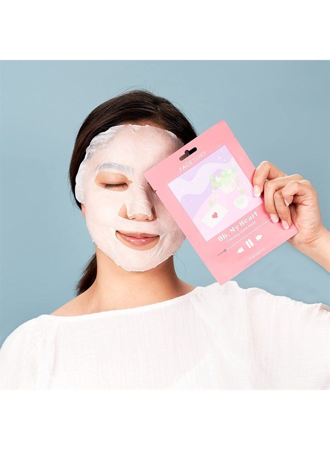 Oh My Heart Sheet Mask with Heartleaf Extract - Soft, Form-Fitting Sheet Mask, For Acne Prone Skin - Calming, Hydrating, and Soothing (Pack of 10)