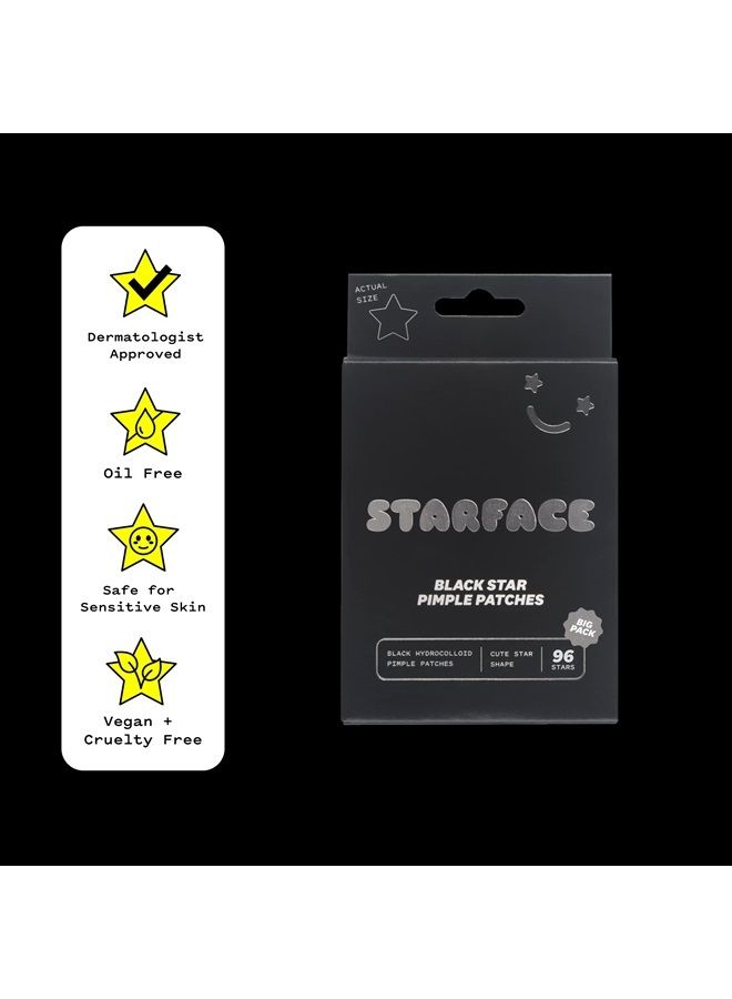 Starface Black Star Big Pack, Hydrocolloid Pimple Patches, Absorb Fluid and Reduce Inflammation, Cute Star Shape, Cruelty-Free Skincare (96 Count)