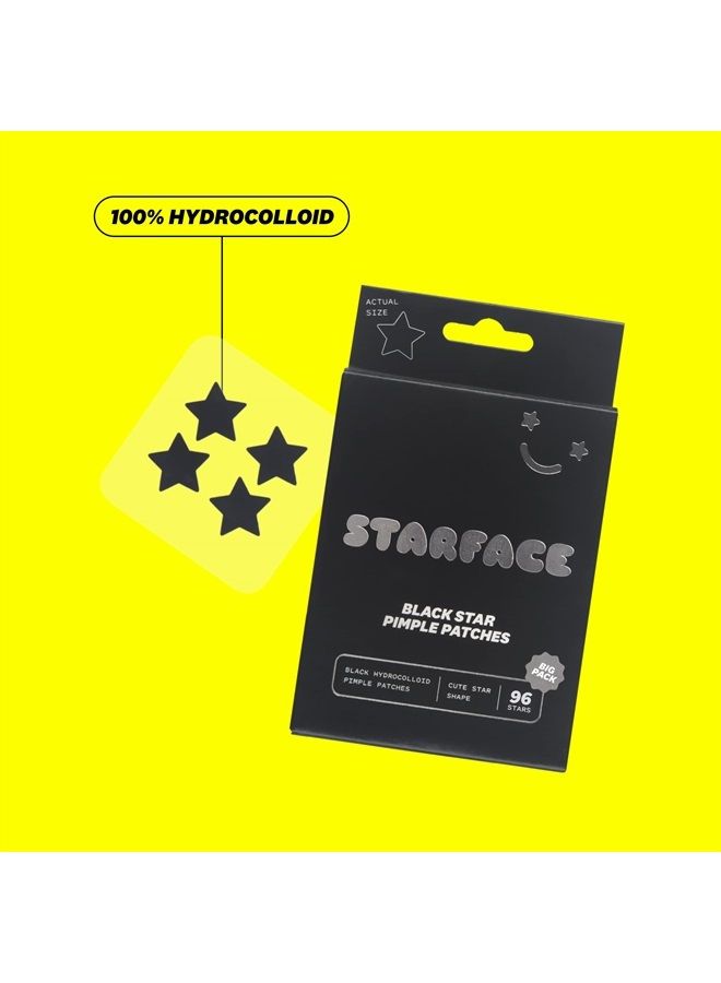 Starface Black Star Big Pack, Hydrocolloid Pimple Patches, Absorb Fluid and Reduce Inflammation, Cute Star Shape, Cruelty-Free Skincare (96 Count)