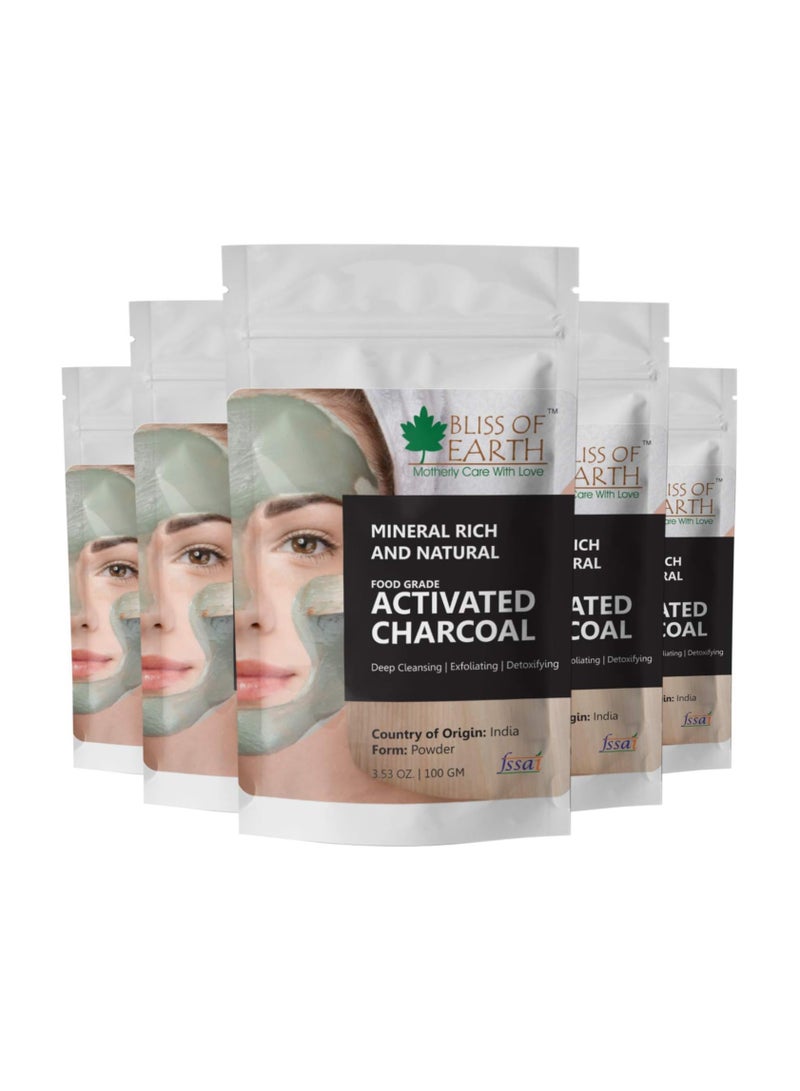 Coconut Shell Activated Charcoal Powder, 100GM great for face, skin & teeth Pack of 5