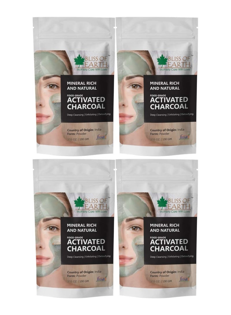 Coconut Shell Activated Charcoal Powder, 100GM great for face, skin & teeth Pack of 4