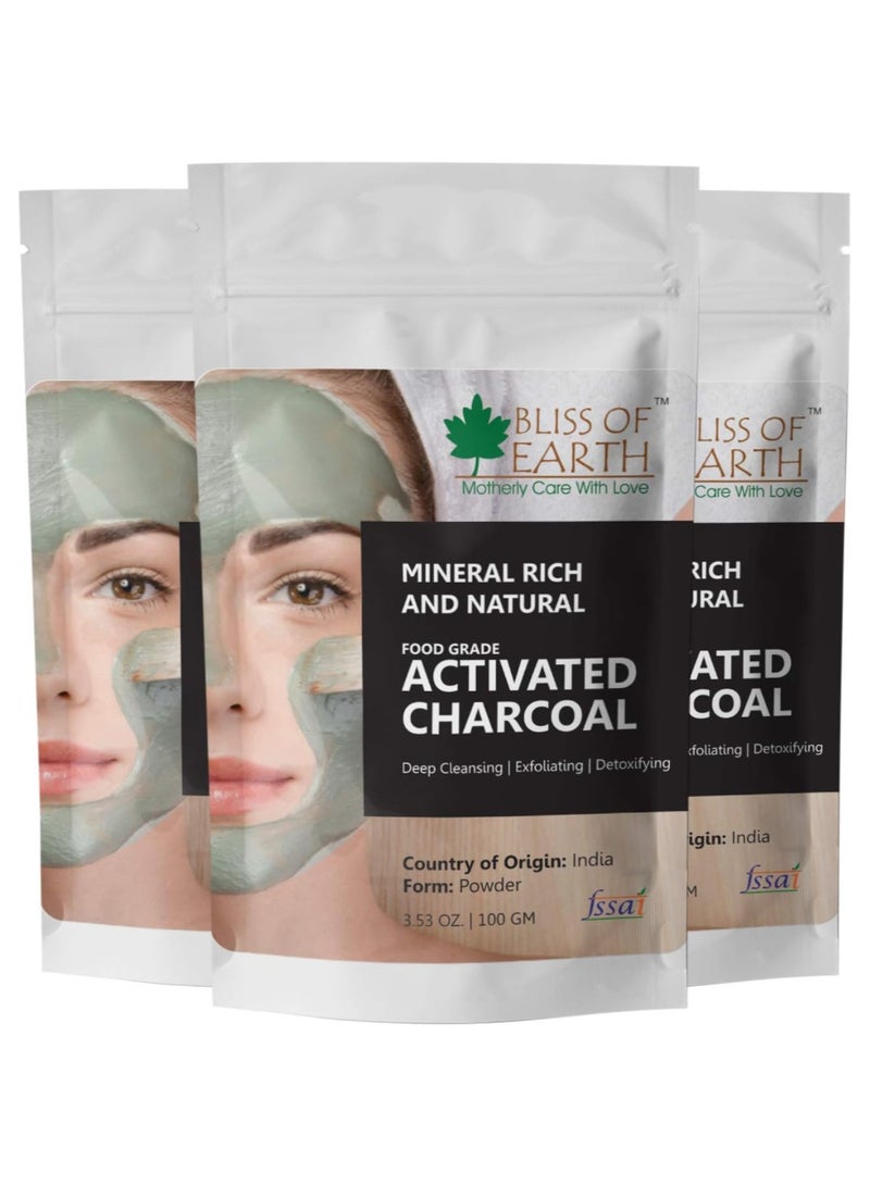 Coconut Shell Activated Charcoal Powder, 100GM great for face, skin & teeth Pack of 3