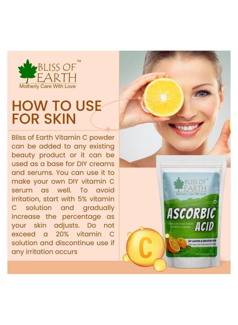 Bliss of Earth 2x16 oz Ascorbic Acid Powder Pure Food Grade Vitamin C Rich Powder For Skin,face Cosmetic & DIY Products 4x453GM