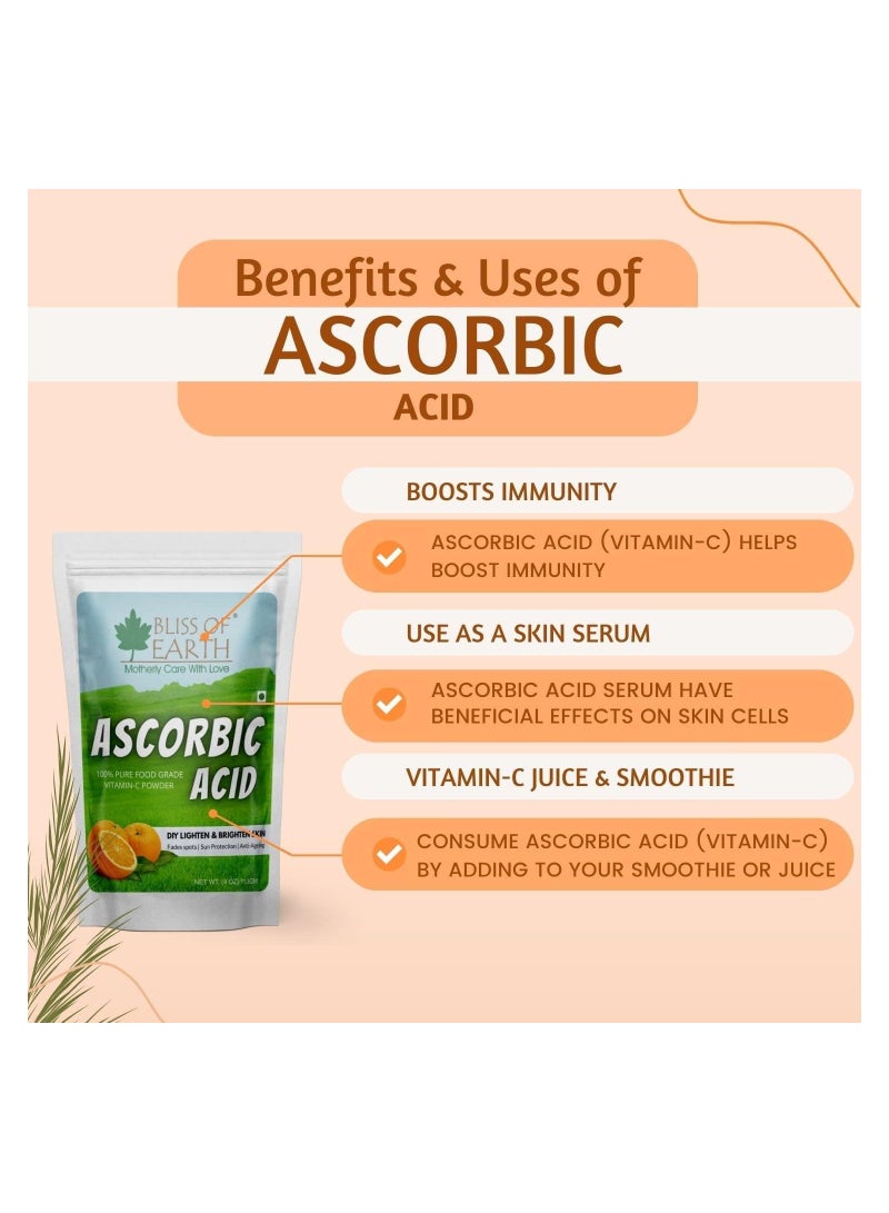 Bliss of Earth 2x16 oz Ascorbic Acid Powder Pure Food Grade Vitamin C Rich Powder For Skin,face Cosmetic & DIY Products 4x453GM