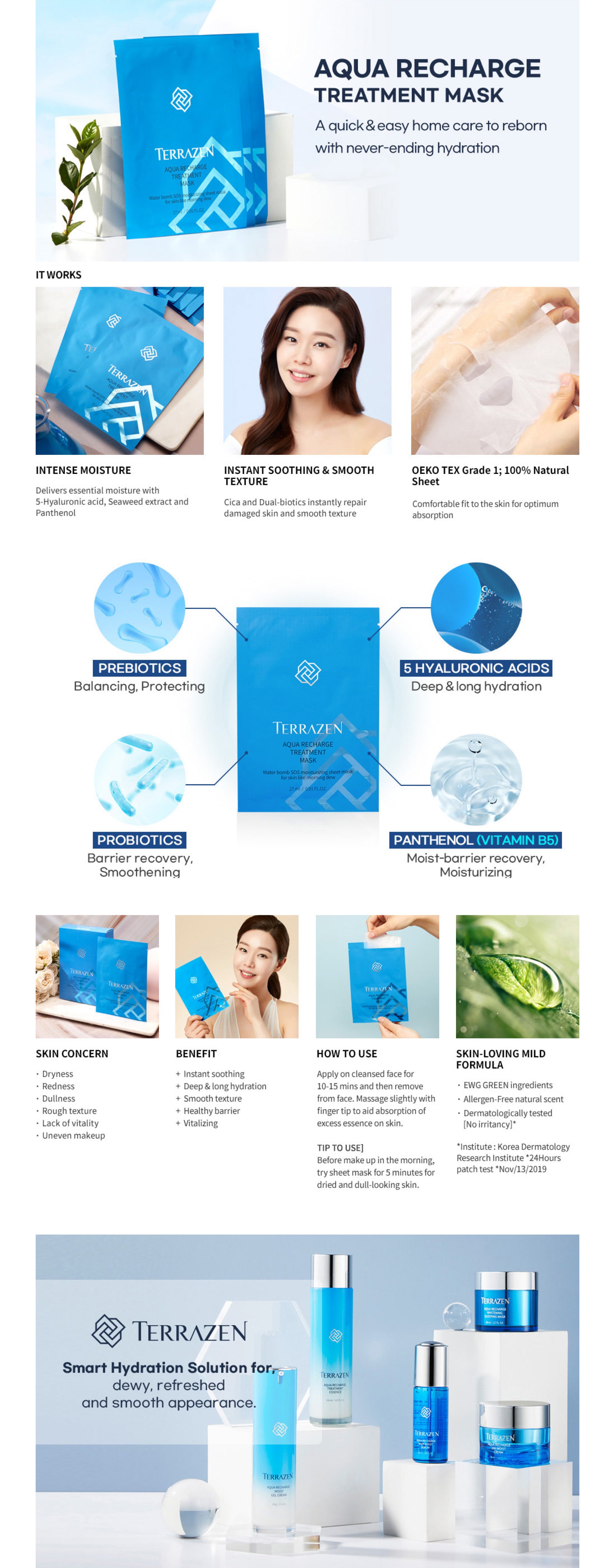 Korean AQUA Face Sheet Mask with Hyaluronic Acid - Natural Beauty Skincare For All Skin Types - Hydrating & Moisturizing 10 Sheet Pack