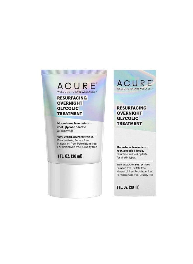 Cure Resurfacing Overnight Glycolic Treatment ; 100% Vegan ; Illuminating Dewy Glow ; Moonstone True Unicorn Root Glycolic & Lactic Refines Resurfaces & Improves Tone & Texture ; 1 Fl Oz