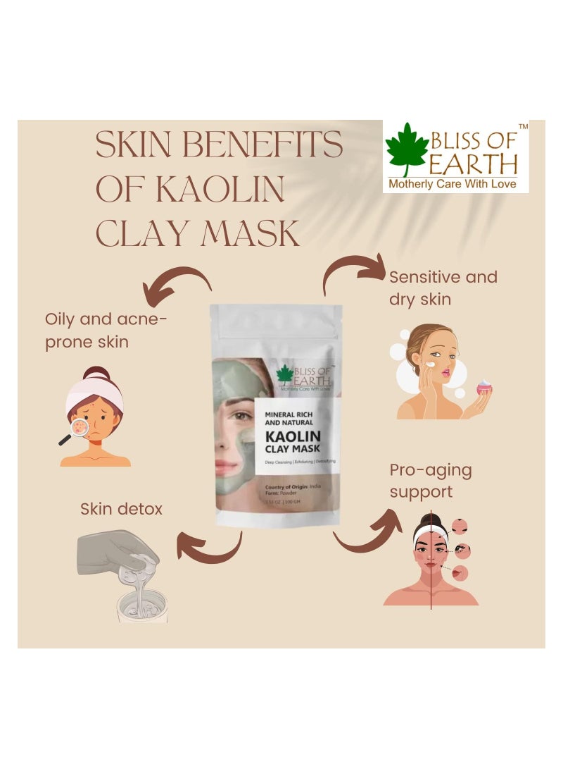 100% Pure White Kaolin Clay Powder Finest Grade Natural Facial Mask 100GM Pack of 5