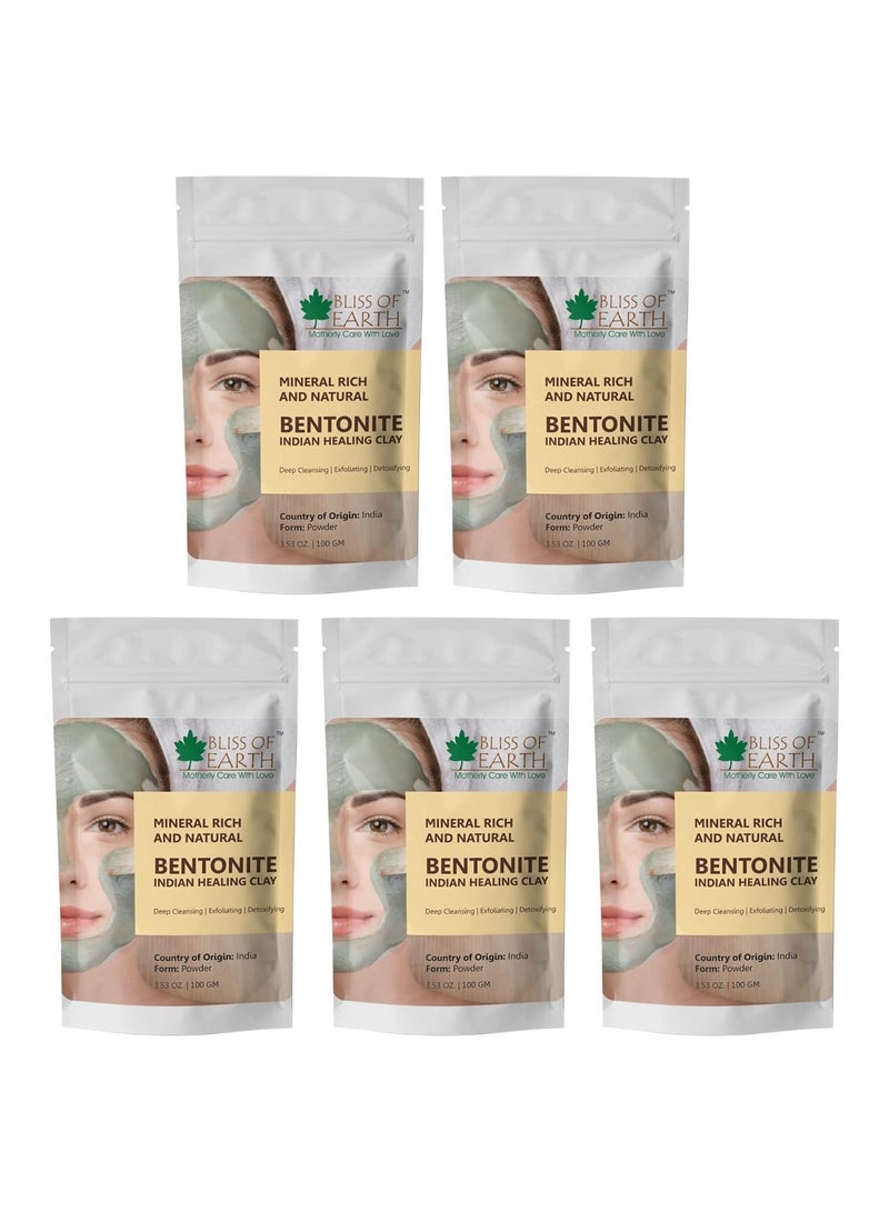 Bliss of Earth 100% Pure Bentonite Clay Powder Natural Detoxifying Healing Facial Mask Pack of 5