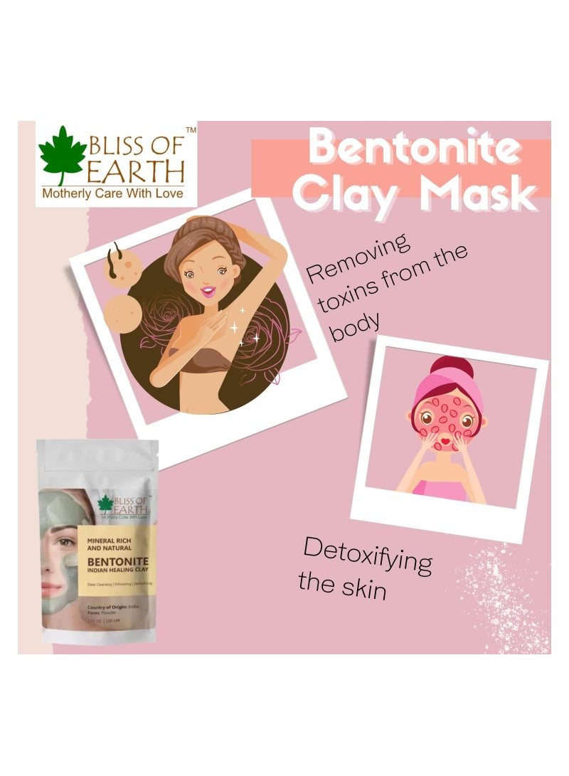 Bliss of Earth 100% Pure Bentonite Clay Powder Natural Detoxifying Healing Facial Mask Pack of 5