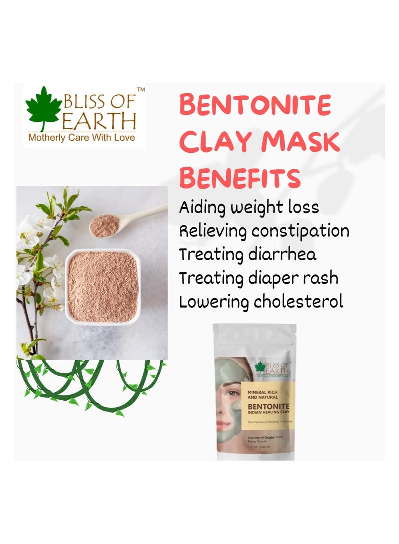 Bliss of Earth 100% Pure Bentonite Clay Powder Natural Detoxifying Healing Facial Mask Pack of 5