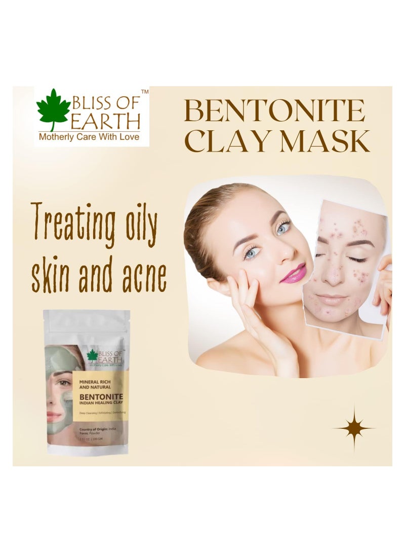 Bliss of Earth 100% Pure Bentonite Clay Powder Natural Detoxifying Healing Facial Mask Pack of 5