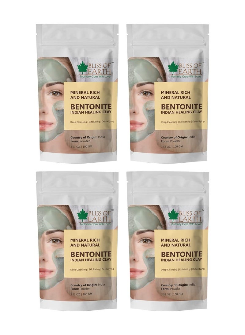 Bliss of Earth 100% Pure Bentonite Clay Powder Natural Detoxifying Healing Facial Mask Pack of 4