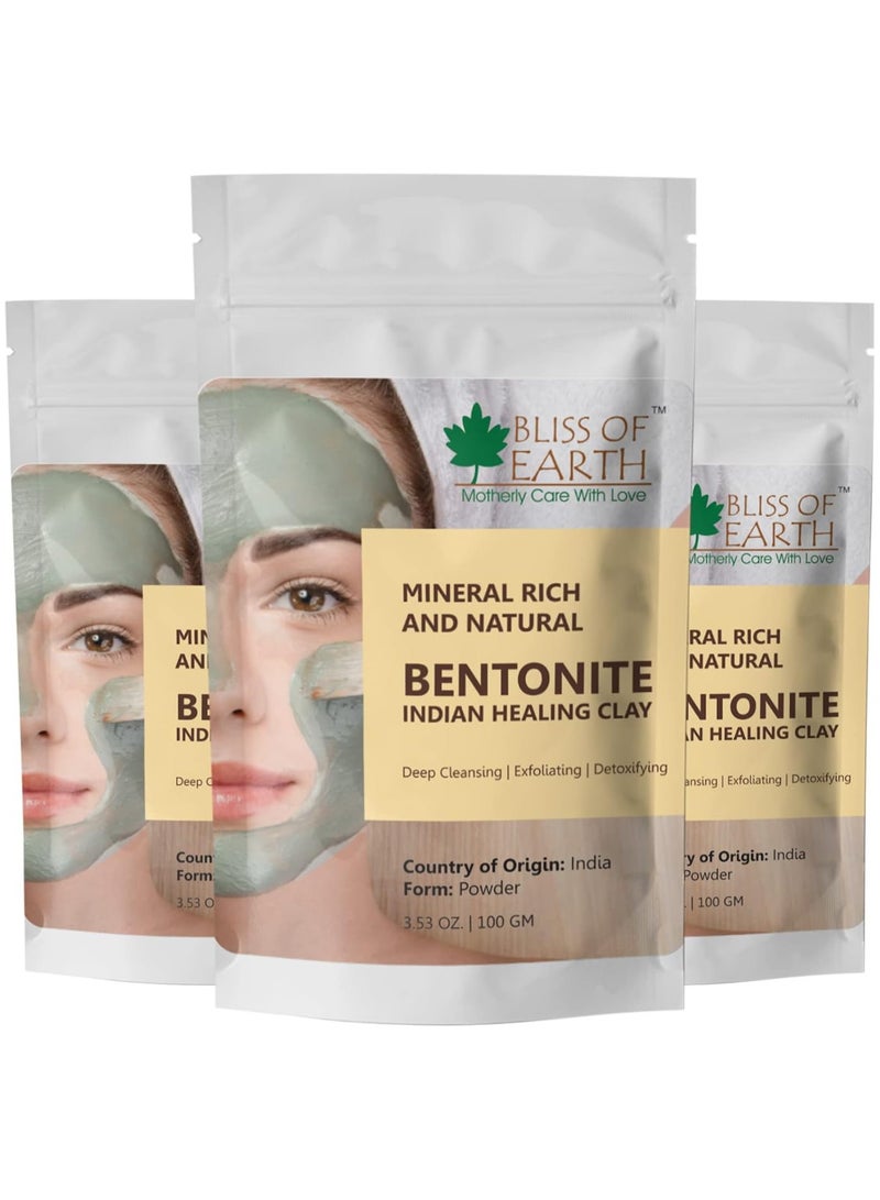 Bliss of Earth 100% Pure Bentonite Clay Powder Natural Detoxifying Healing Facial Mask Pack of 3