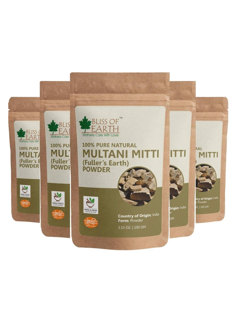 100% Pure Multani Mitti Powder | Fuller's Earth Powder | 100GM | Great For Hair, Face, Skin Pack of 5