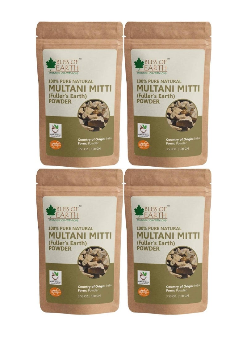 100% Pure Multani Mitti Powder | Fuller's Earth Powder | 100GM | Great For Hair, Face, Skin Pack of 4