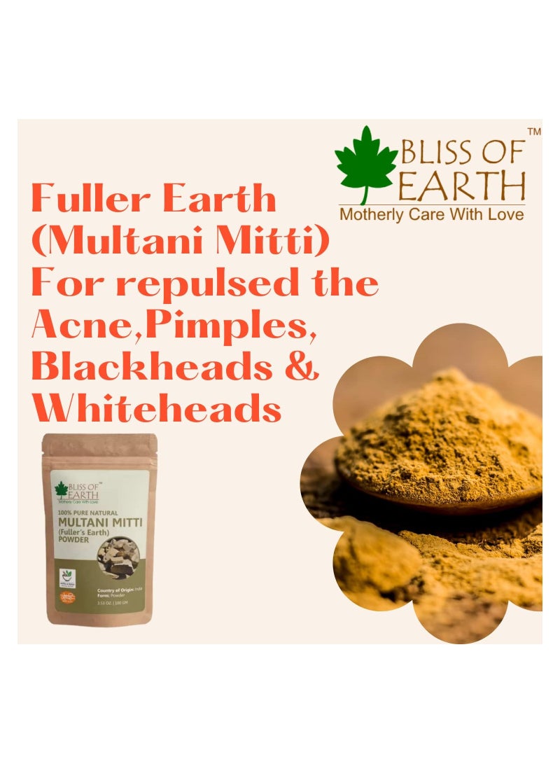 100% Pure Multani Mitti Powder | Fuller's Earth Powder | 100GM | Great For Hair, Face, Skin Pack of 4