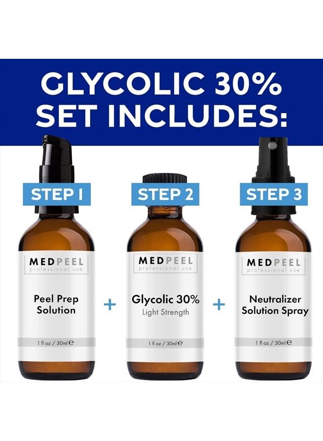 MedPeel Glycolic Acid 30% Essential Peel Kit, Includes Peel, Prep, Neutralizer, Light Strength Chemical Face Peel, Minimize Fine Lines, Wrinkles, Dark Spots, All Skin Tones, 1oz/30ml (Kit of 3)