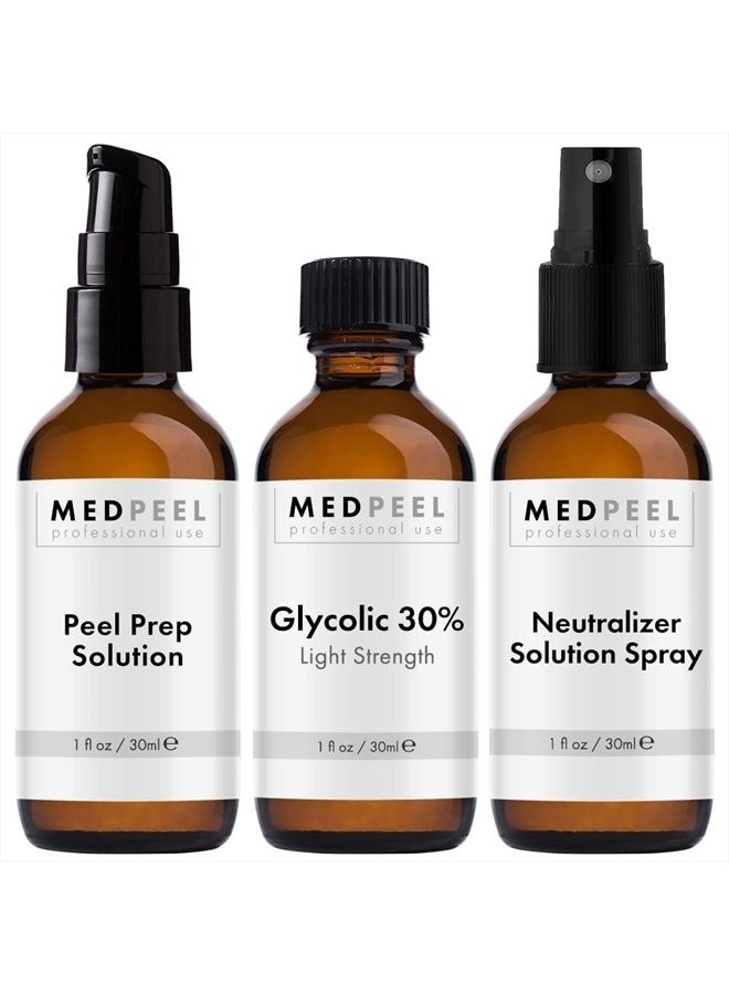 MedPeel Glycolic Acid 30% Essential Peel Kit, Includes Peel, Prep, Neutralizer, Light Strength Chemical Face Peel, Minimize Fine Lines, Wrinkles, Dark Spots, All Skin Tones, 1oz/30ml (Kit of 3)