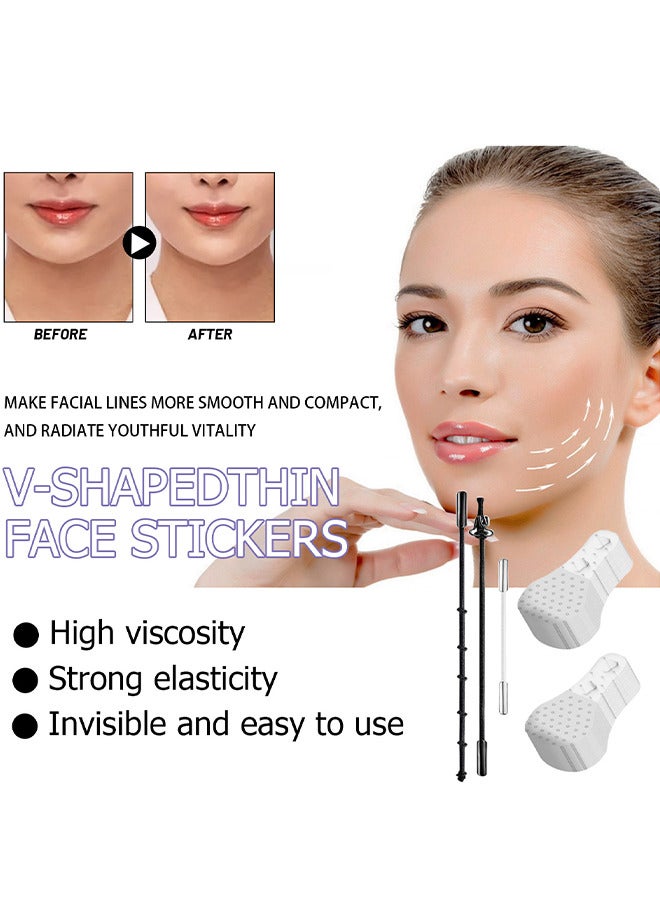 40PCS V-Shapedthin Face Stickers, Face Lift Tape, Ultra-Thin Invisible Face Tape With Lifting Ropes Elastic, Tightening Skin And Hiding Facial And Neck Wrinkles Lifting Saggy Skin