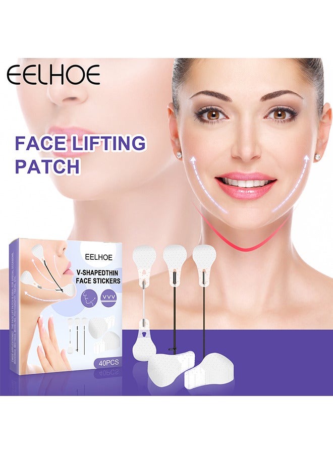 40PCS V-Shapedthin Face Stickers, Face Lift Tape, Ultra-Thin Invisible Face Tape With Lifting Ropes Elastic, Tightening Skin And Hiding Facial And Neck Wrinkles Lifting Saggy Skin