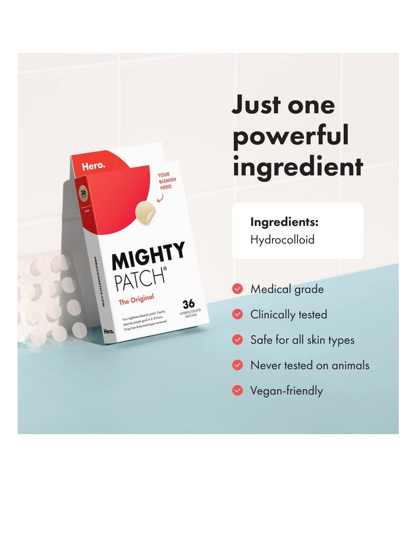 Mighty Patch original patch from hero cosmetics hhydrocolloid acne pimple patch for covering zits and blemishes spot stickers for face and skin 36 count