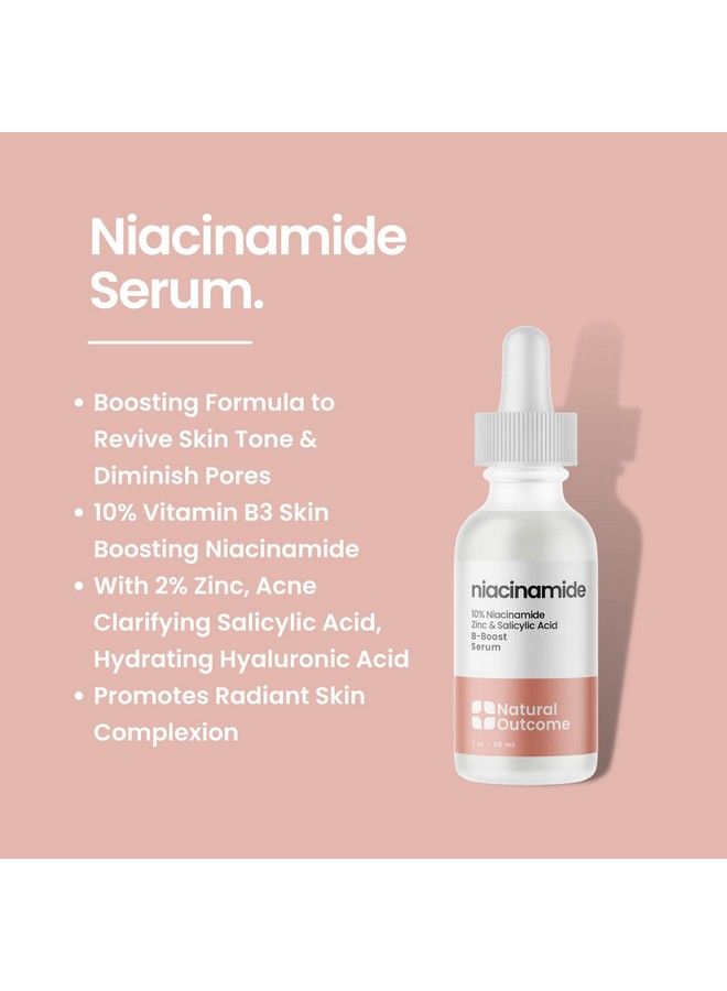 Niacinamide Serum For Face By Natural Outcome Skin Care Bboost Niacinamide 10% Plus Zinc 2% Salicylic Acid + Hyaluronic Acid Acne Treatment + Pore Reducing Serum + Even Skin Toner