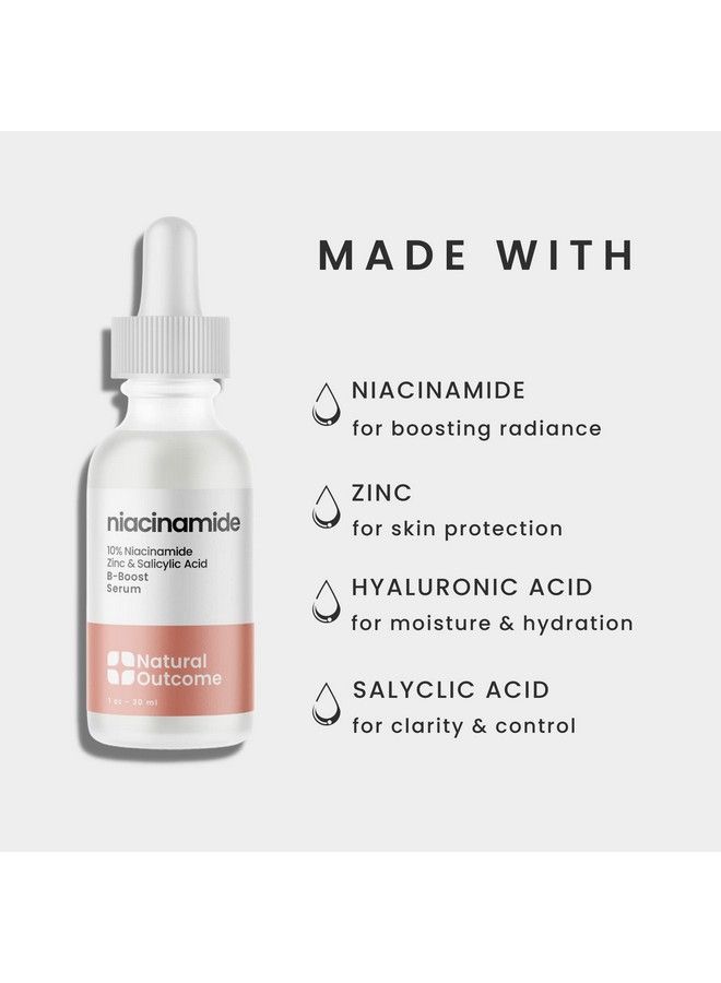 Niacinamide Serum For Face By Natural Outcome Skin Care Bboost Niacinamide 10% Plus Zinc 2% Salicylic Acid + Hyaluronic Acid Acne Treatment + Pore Reducing Serum + Even Skin Toner