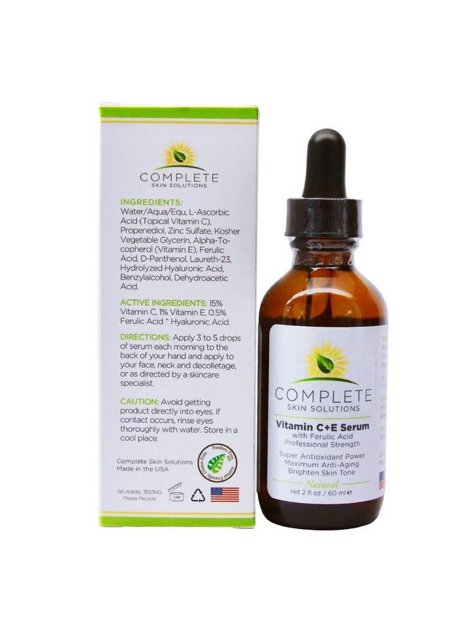 Natural Best Vitamin Ce Serum 2 Oz With Ferulic Hyaluronic Acid Vitamin C 15% Wrinkles Antiaging Sun Damage Repair Antioxidant Protection Made In Usa